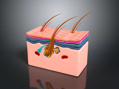 Detailed Scalp Anatomy Showing Hair Follicles Skin Layers And Hair Strands Structure 3d model