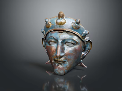 Bronze Lion Mask With Crown Like Ornaments And Spiked Edges Design 3d model