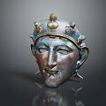 Bronze Lion Mask With Crown Like Ornaments And Spiked Edges Design