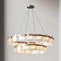 Modern Multi Layered Chandelier With Transparent Glass Shades And Circular Metal Frame