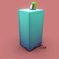 Modern Turquoise Double Door Refrigerator Freezer With Green Box on Top Against Pink Background