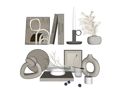 Modern Decorative Ornament Set With Geometric Vases Books Candles Dried Flowers And Frames 3d model