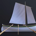 Handcrafted Wooden Boat With White Sail Green Hull And Wooden Oars