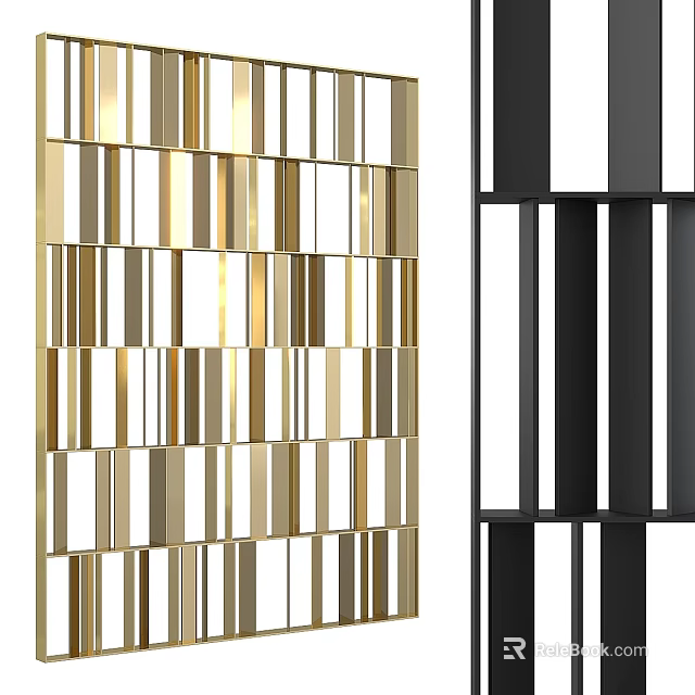 Modern Gold And Black Wall Decor With Geometric Striped Pattern Design 3d model