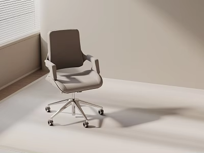 Gray Office Chair With Armrests And Wheels In Minimalist Room Window Blinds Bright Light 3d model