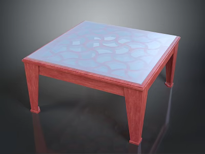 Modern Red Wooden Frame Coffee Table With Patterned Glass Top 3d model