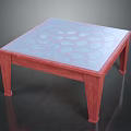 Modern Red Wooden Frame Coffee Table With Patterned Glass Top 3d model