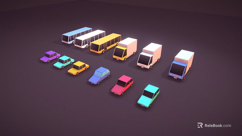 Collection of Various Colorful Toy Vehicles Including Cars Buses and Trucks 3d model 