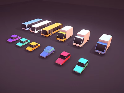 Collection of Various Colorful Toy Vehicles Including Cars Buses and Trucks 3d model