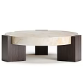 Modern Round Coffee Table with Beige Marble Top and Dark Wooden Legs
