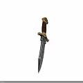 Ornate Decorative Dagger Weapon With Engraved Blade Brown Wooden Handle And Golden Guard