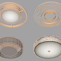 Various Modern Ceiling Lights with Circular Layered Illuminated Edges and Woven Textures for Interior Spaces