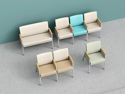 Modern Public Chairs With Beige Blue Green Seats Single Double Bench And Metal Legs 3d model