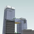 Modern High Rise Office Building With Glass Facade And Ground Greenery