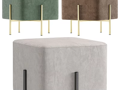 Modern Sofa Stools In Green Brown Gray With Velvet Upholstery And Golden Black Metal Legs 3d model