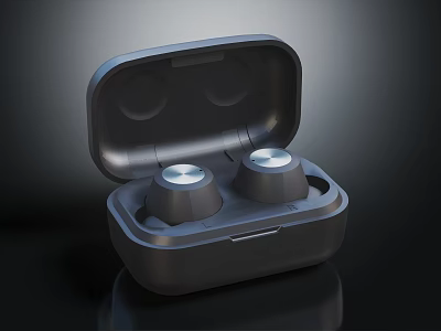 Black Wireless Earbuds With Open Charging Case And Sleek Modern Design 3d model