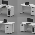 Modern White Office Desk With Laptop Drawers and CPU Storage Design