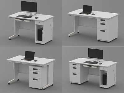 Modern White Office Desk With Laptop Drawers and CPU Storage Design 3d model
