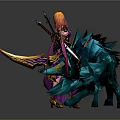 Game Movie Character In Purple Robe With Golden Decorations And Blue Wolf Companion