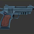 Blue Pistol With Red Wooden Grip And Cartoon Style 3D Model Design