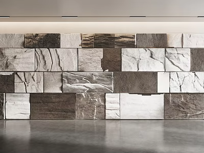 Natural Stone Accent Wall With Mixed Color Tiles And Textured Surfaces For Modern Home Decor 3d model