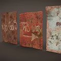 Vintage Rusty Metal Signs With Weathered Text And Directional Arrow Details