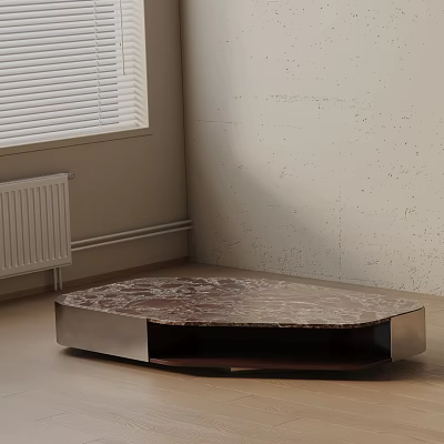 Modern Sofa Coffee Table Set With Marble Top And Metal Base In Living Room 3d model