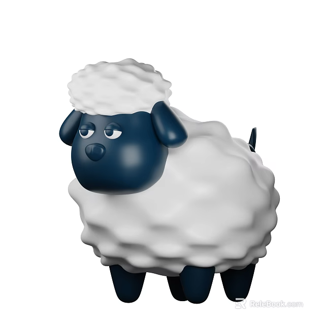 Cartoon Sheep With Blue Head And Limbs White Fluffy Wool Melancholy Expression 3d model 
