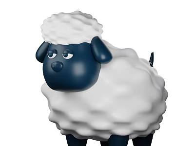 Cartoon Sheep With Blue Head And Limbs White Fluffy Wool Melancholy Expression 3d model