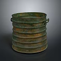 Ancient Bronze Artifact With Two Side Handles Ring Shaped Bands and Intricate Carved Patterns 3d model