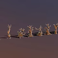 3D Rendered Unique Wood Stone Sculptures With Twisted Trunks And Green Sheen