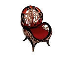 Single Sofa With Red Cushion Intricate Black Gold Hollow Modern Artistic Design