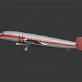 3D Rendering Of Red And Silver Passenger Airplane With Four Engines On Dark Reflective Surface