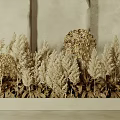 Neutral Toned Floral Arrangement With Fluffy Herbs And Spherical Decorative Plants In Beige Wall Planter
