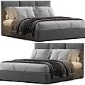 Modern Grey Upholstered Double Bed With White Pillows And Soft Blanket 3d model