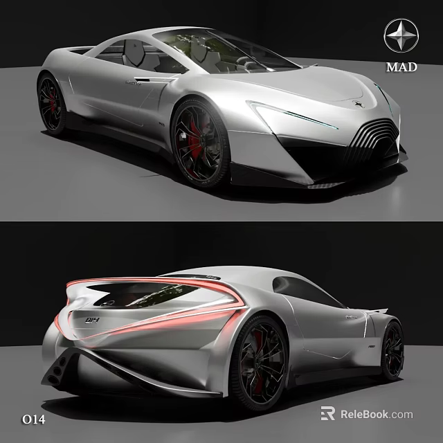 Silver Sports Car With Sleek Aerodynamic Design Sharp Front LED Headlights Red Taillights Black Wheels 3d model 