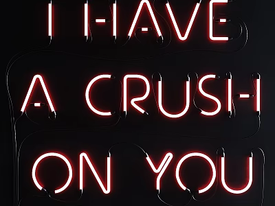 Red Neon Sign Displaying I HAVE A CRUSH ON YOU Text on Dark Background 3d model