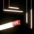 Modern Minimalist Linear Pendant Lights With Red Hanging Straps And White Cylindrical Lamps