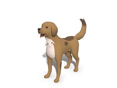 Cartoon Brown And White Dog With Spots Standing On White Background 3d model