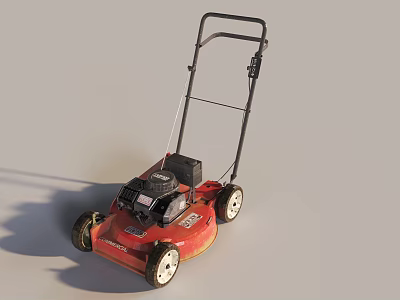 Red Push Type Agricultural Lawn Mower Featuring Gasoline Engine And Four Wheels 3d model