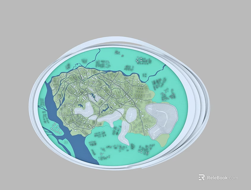 Birds Eye View Urban Planning with Green Spaces Water Bodies and Road Networks 3d model 