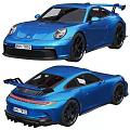 Blue Porsche Sports Car Front And Rear Views