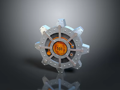 Industrial Sci Fi Metal Gate with Gear Structure Circular Dial Showing Number 101 3d model