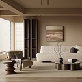 Quiet Chinese and Ancient Style Restaurant Sofa Coffee Table Combination Leisure Sofa Chair Dining Table Cabinet Decorative Cabinet Chandelier 3d model