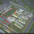 Modern School Building Complex With Sports Field Running Track And Surrounding Greenery