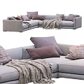 Modern Light Gray Sectional Sofa With Multiple Colored Pillows And Cozy Knitted Blanket 3d model