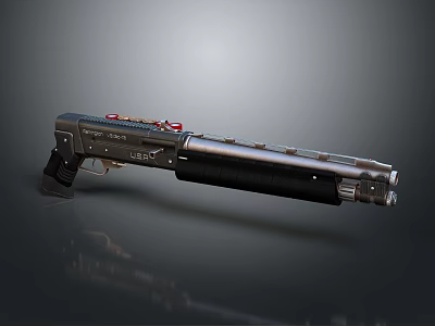 Modern Tactical Shotgun with Black Body Silver Metallic Barrel and Red Accents Detailed Design 3d model