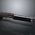 Modern Tactical Shotgun with Black Body Silver Metallic Barrel and Red Accents Detailed Design