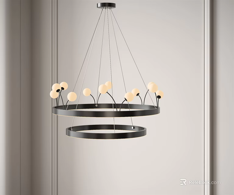 Modern Double Ring Chandelier with Spherical Bulbs in Minimalist Interior Design 3d model
