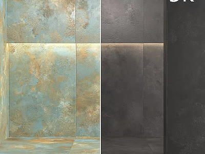 Dual Style Decorative Wall Components Showcasing Blue Gold Textured And Dark Gray Minimalist Design Elements 3d model
